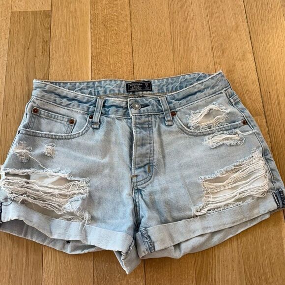 Distressed Light Blue Denim Shorts - Picture 2 of 5
